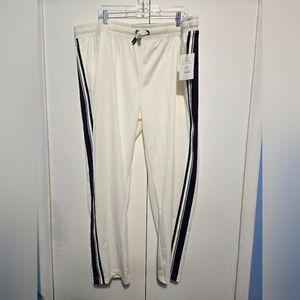 Athletic Works White Track Pants with Navy Blue Stripes
